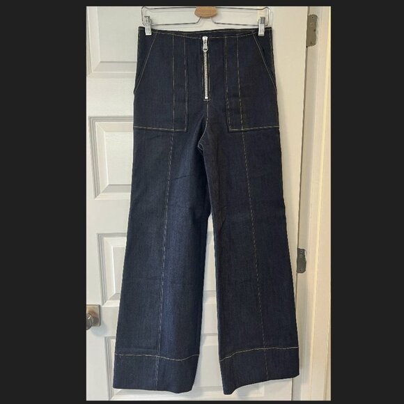 Cinq a Sept Wide Leg Jeans with Exposed Front Zipper - Picture 1 of 6